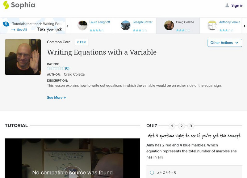 Sophia: Writing Equations With a Variable: Lesson 4 Instructional Video Sophia: Writing Equations With a Variable: Lesson 4 Instructional Video