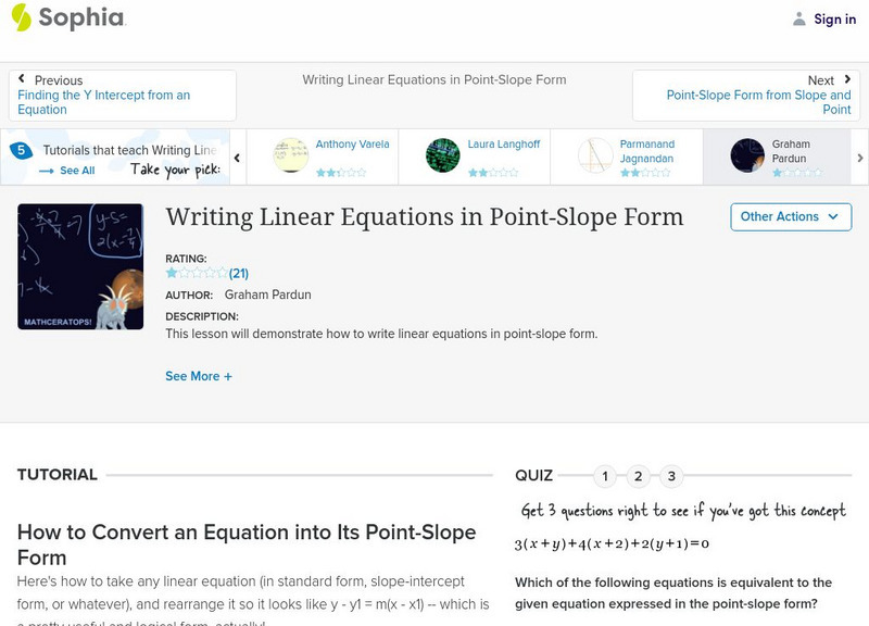 Sophia: Writing Linear Equations in Point Slope Form Instructional Video