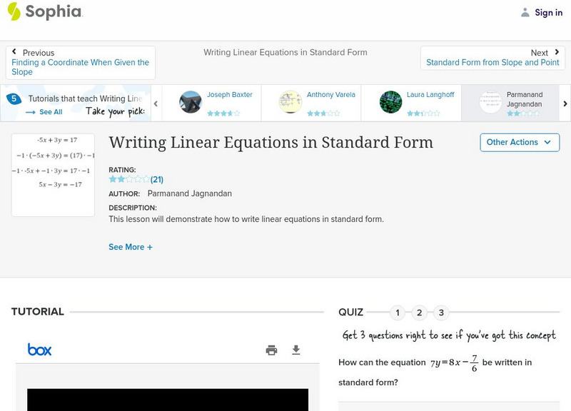 Sophia: Writing Linear Equations in Standard Form #5 PPT Sophia: Writing Linear Equations in Standard Form #5 PPT