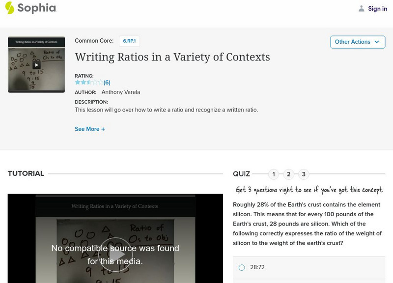 Sophia: Writing Ratios in a Variety of Contexts: Lesson 2 Instructional Video Sophia: Writing Ratios in a Variety of Contexts: Lesson 2 Instructional Video