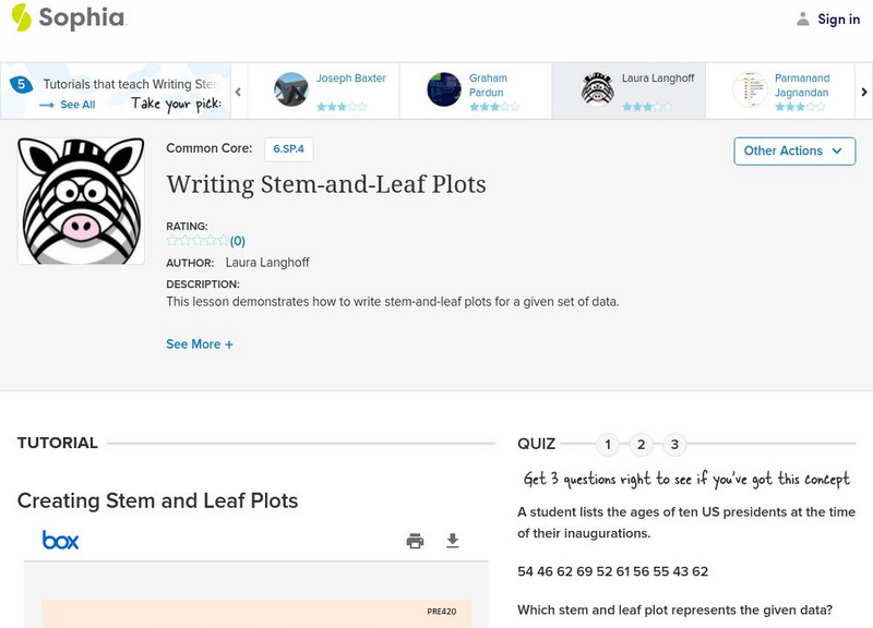 Sophia: Writing Stem and Leaf Plots: Lesson 3 PPT Sophia: Writing Stem and Leaf Plots: Lesson 3 PPT