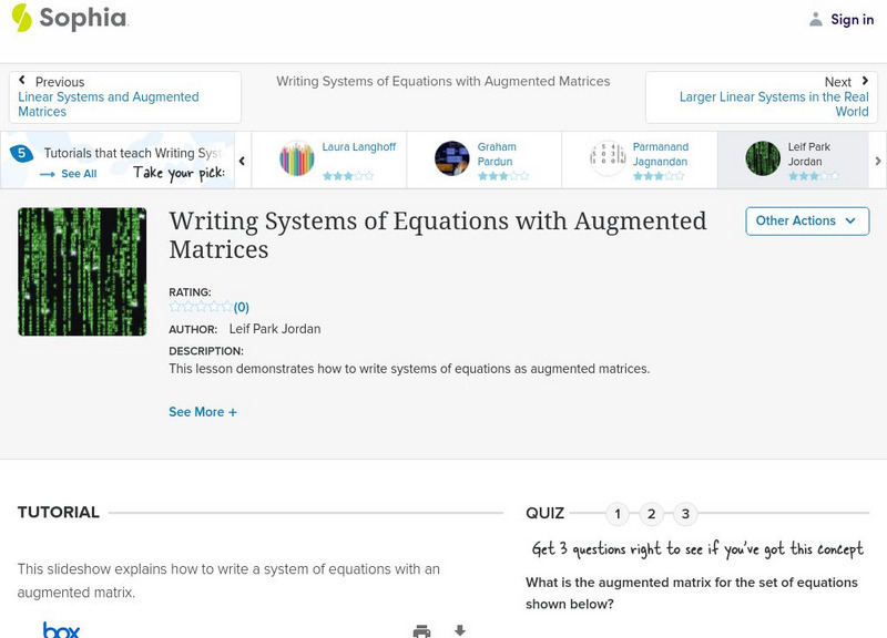 Sophia: Writing Systems of Equations With Augmented Matrices #5 PPT Sophia: Writing Systems of Equations With Augmented Matrices #5 PPT