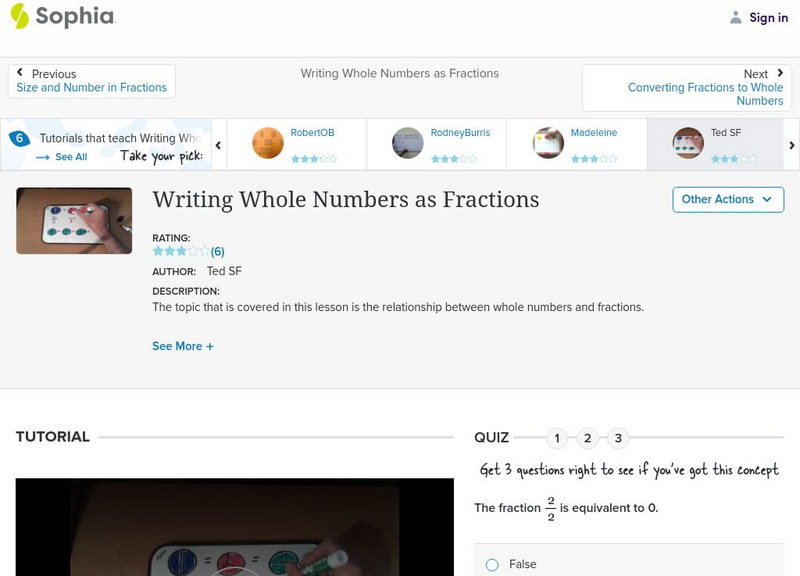 Sophia: Writing Whole Numbers as Fractions #10 Instructional Video Sophia: Writing Whole Numbers as Fractions #10 Instructional Video