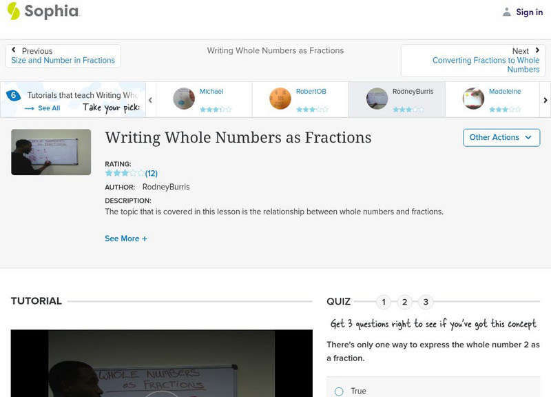 Sophia: Writing Whole Numbers as Fractions: Lesson 11 Instructional Video Sophia: Writing Whole Numbers as Fractions: Lesson 11 Instructional Video