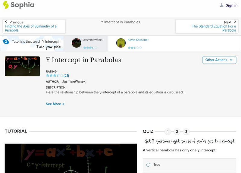 Sophia: Y Intercept in Parabolas Instructional Video Sophia: Y Intercept in Parabolas Instructional Video