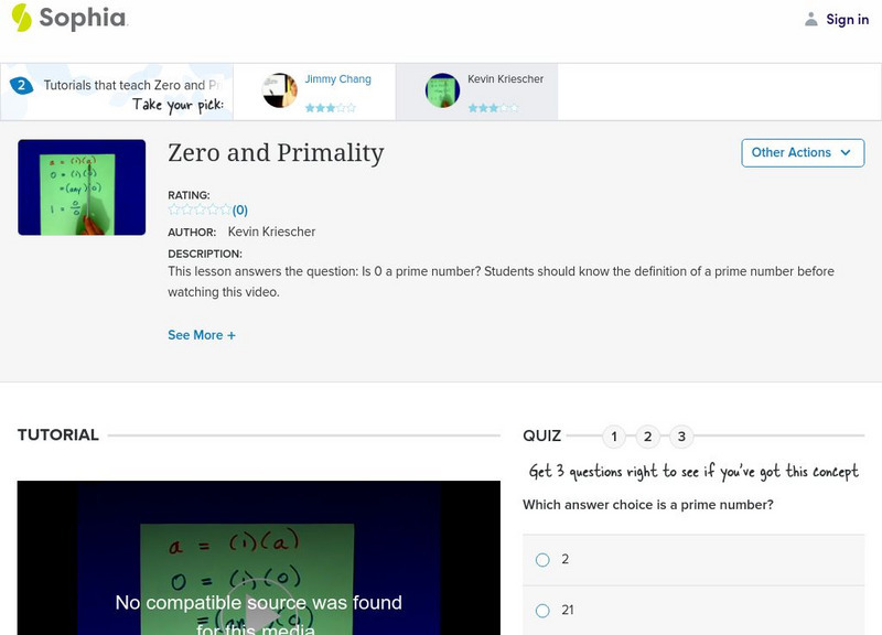 Sophia: Zero and Primality: Lesson 2 Instructional Video