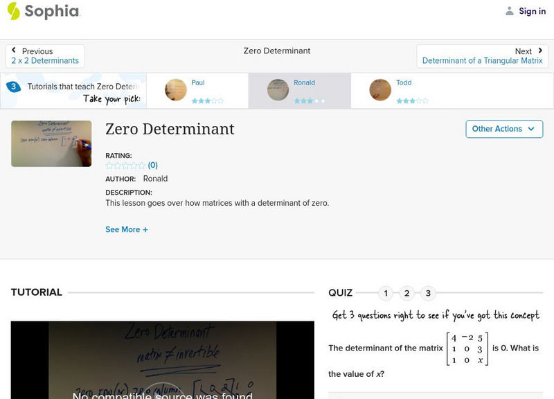 Sophia: Zero Determinant: Lesson 4 Instructional Video Sophia: Zero Determinant: Lesson 4 Instructional Video