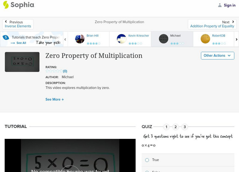Sophia: Zero Property of Multiplication: Lesson 5 Instructional Video Sophia: Zero Property of Multiplication: Lesson 5 Instructional Video
