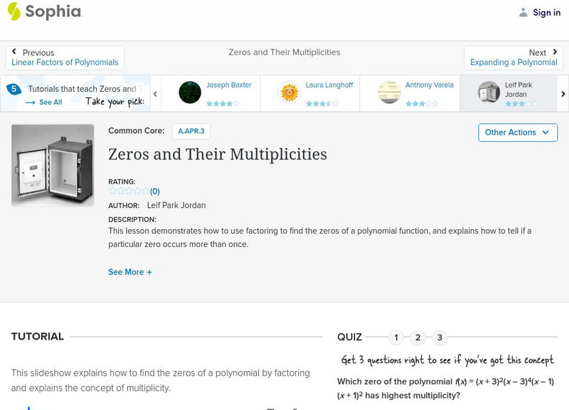 Sophia: Zeros and Their Multiplicities: Lesson 4 PPT Sophia: Zeros and Their Multiplicities: Lesson 4 PPT