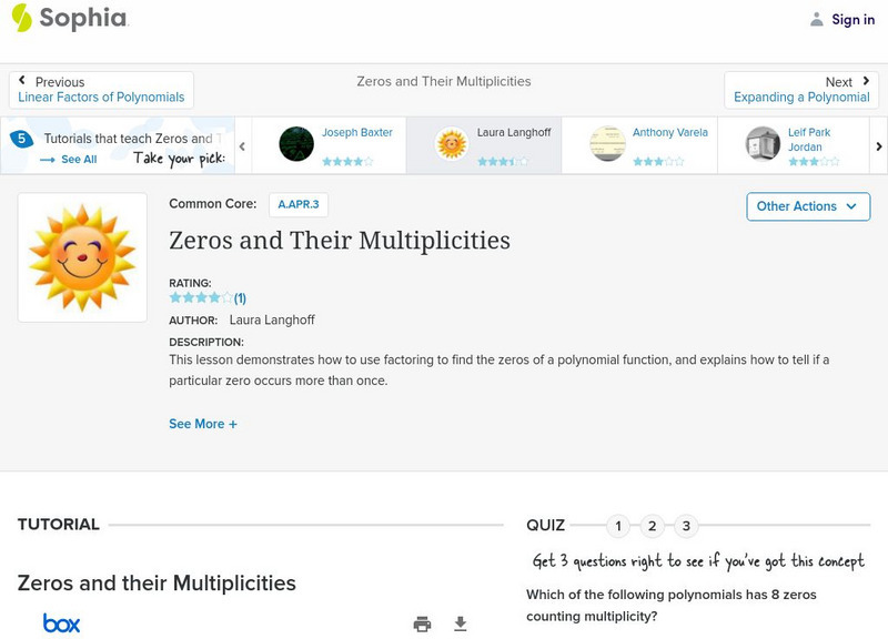 Sophia: Zeros and Their Multiplicities: Lesson 1 PPT Sophia: Zeros and Their Multiplicities: Lesson 1 PPT