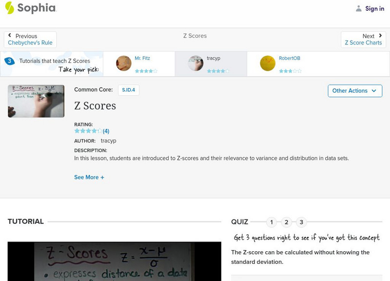 Sophia: Z Scores Instructional Video