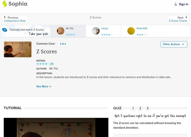 Sophia: Z Scores Instructional Video