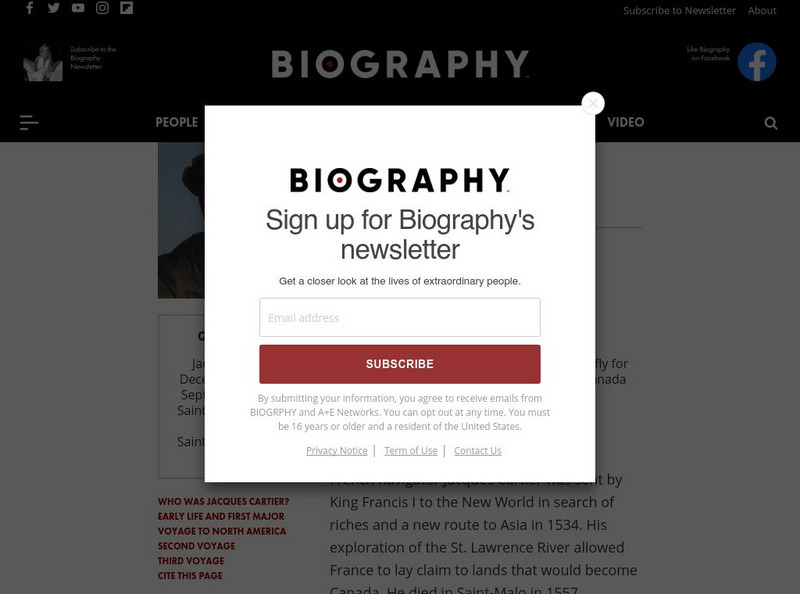 Biography: Jacques Cartier Handout