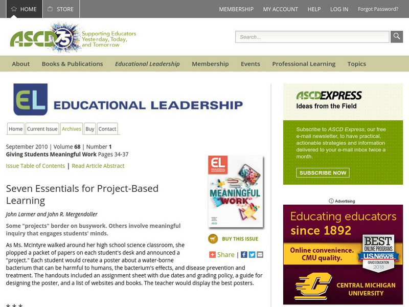 Ascd: Seven Essentials for Project Based Learning Article Ascd: Seven Essentials for Project Based Learning Article