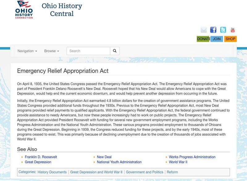 Ohio History Central: Emergency Relief Appropriation Act Handout Ohio History Central: Emergency Relief Appropriation Act Handout
