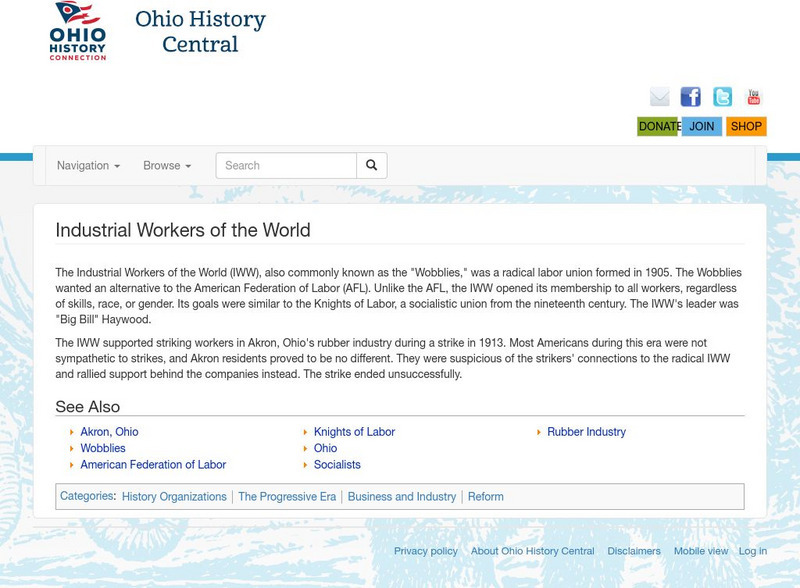 Ohio History Central: Industrial Workers of the World Handout Ohio History Central: Industrial Workers of the World Handout