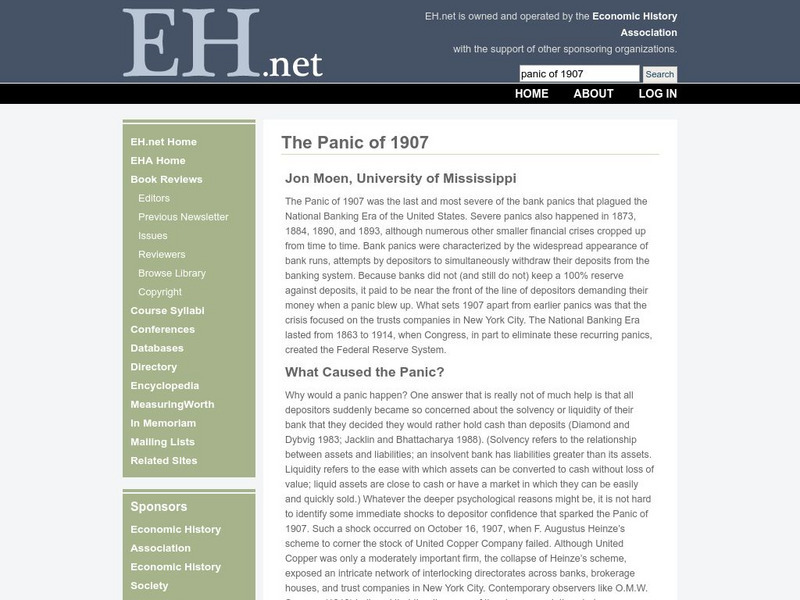 Economic History Services: The Panic of 1907 Website Economic History Services: The Panic of 1907 Website