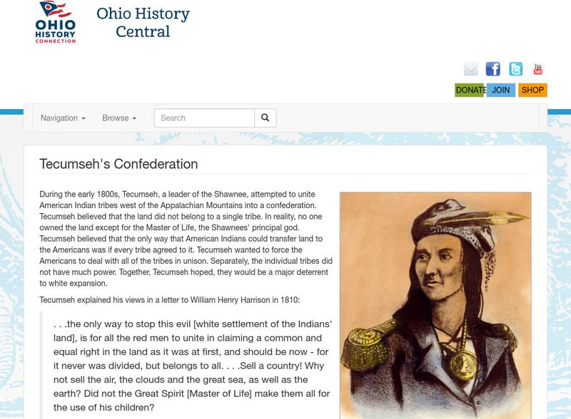 Ohio History Central: Tecumseh's Confederation Handout Ohio History Central: Tecumseh's Confederation Handout
