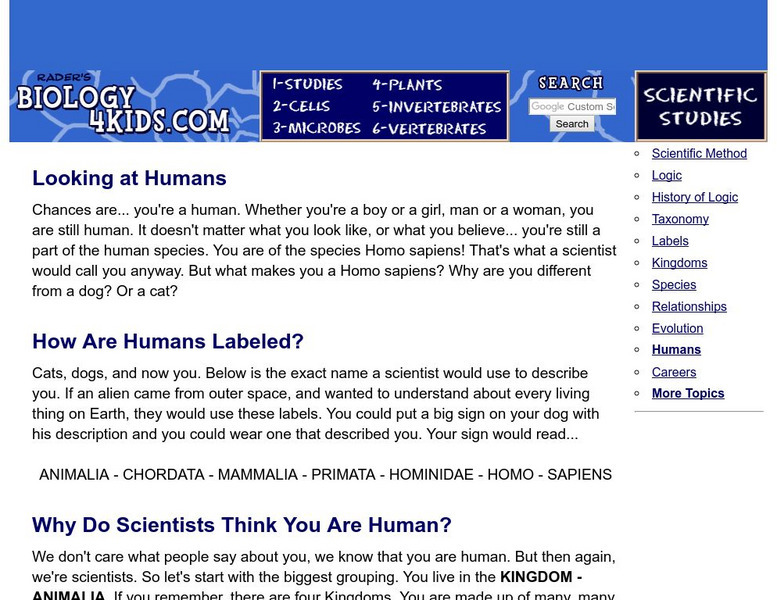 Biology4 Kids: Looking at Humans Handout Biology4 Kids: Looking at Humans Handout