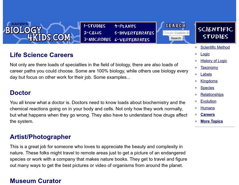 Biology4 Kids: Life Science Careers Handout Biology4 Kids: Life Science Careers Handout