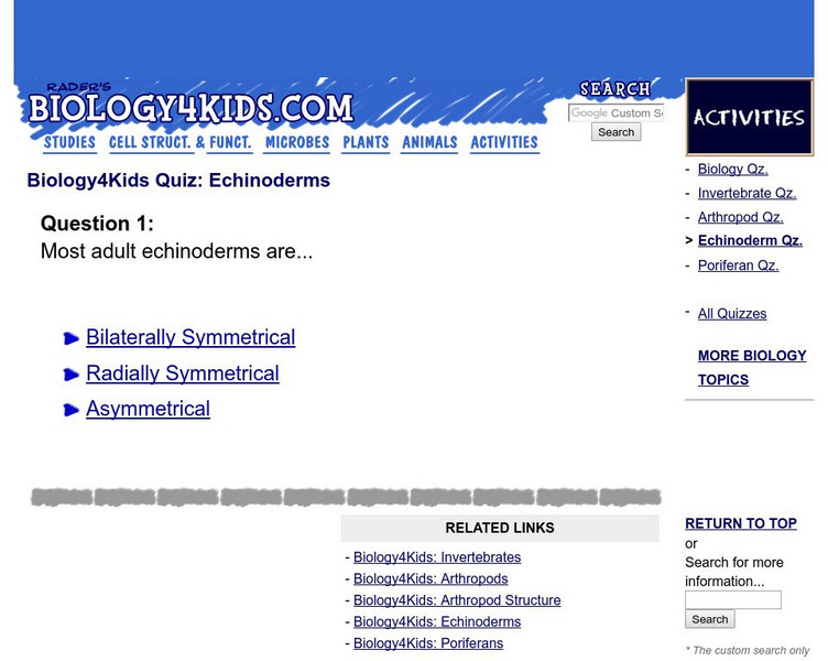 Biology4 Kids: Quiz: Echinoderms Unknown Type Biology4 Kids: Quiz: Echinoderms Unknown Type