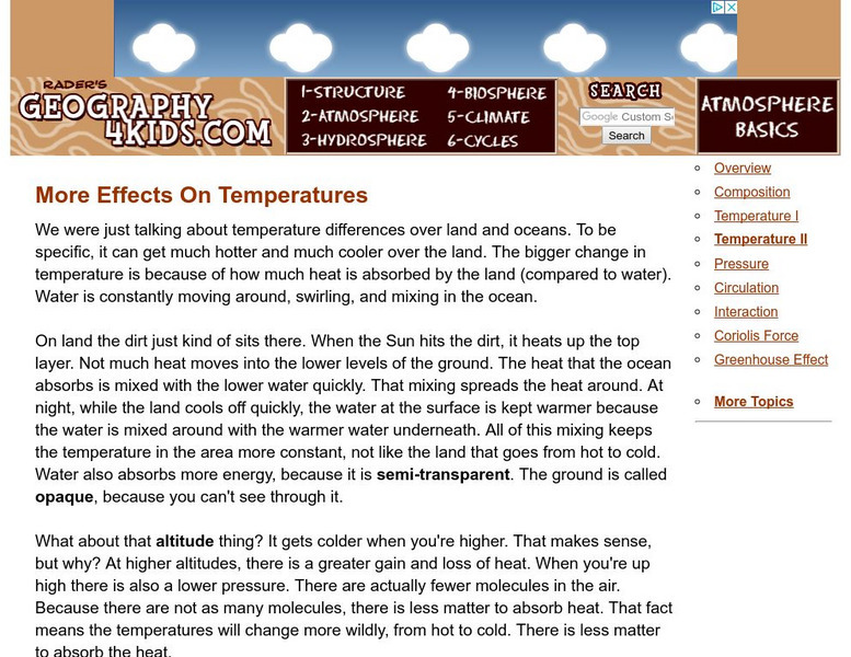 Geography4 kids.com: More Effects on Temperature Website