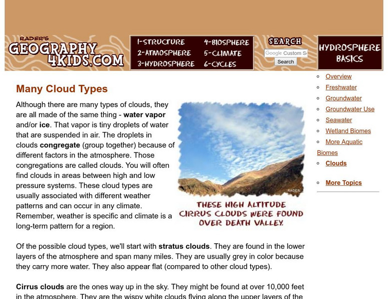 Geography4 kids.com: Many Cloud Types Website Geography4 kids.com: Many Cloud Types Website