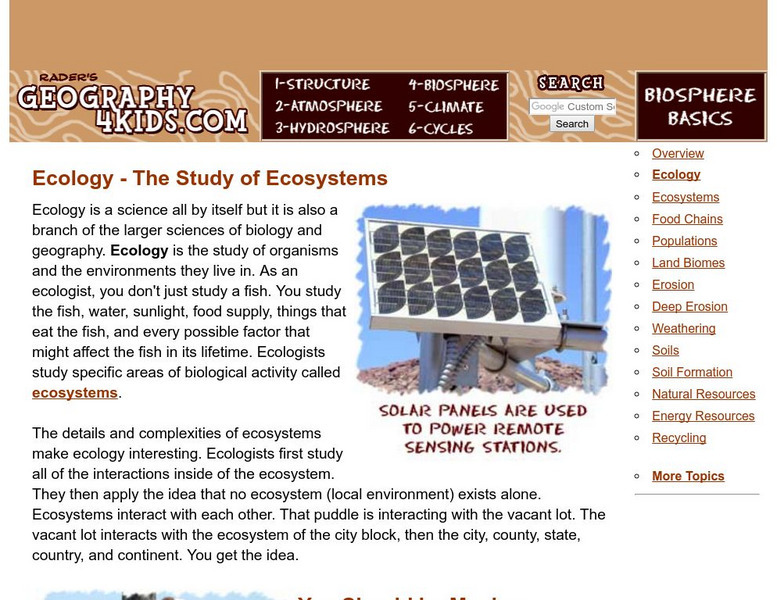 Geography4 kids.com: Ecology, the Study of Ecosystems Website Geography4 kids.com: Ecology, the Study of Ecosystems Website