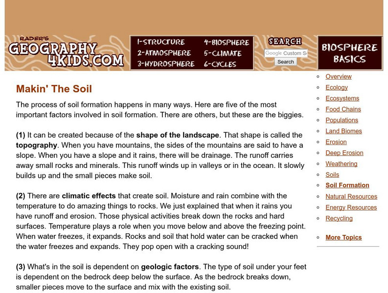 Geography4 kids.com: Makin' the Soil Website