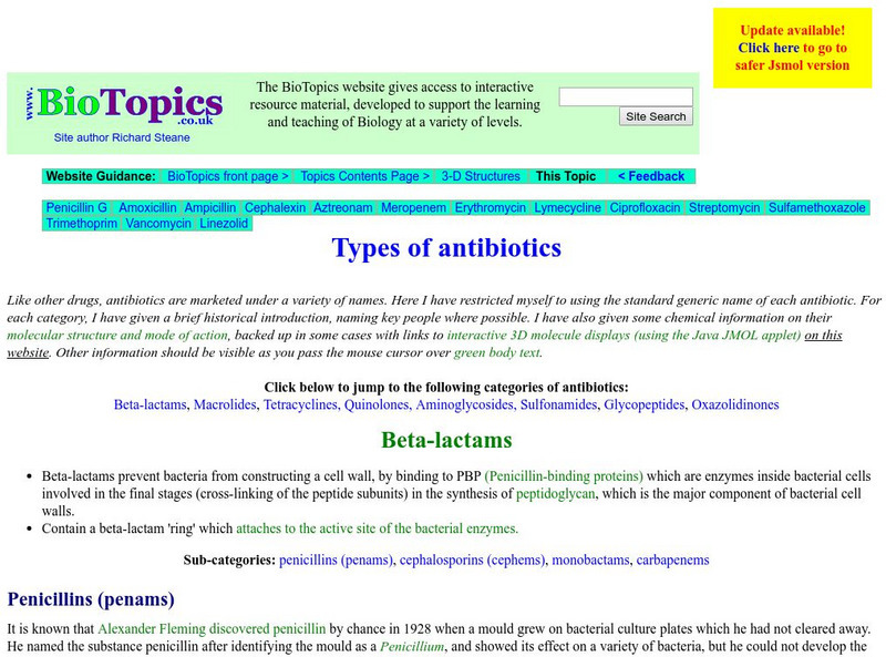 Bio Topics: Types of Antibiotics Handout