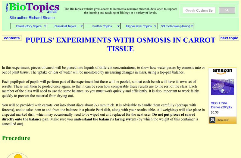 Bio Topics: Pupils' Experiments With Osmosis in Carrot Tissue Activity Bio Topics: Pupils' Experiments With Osmosis in Carrot Tissue Activity