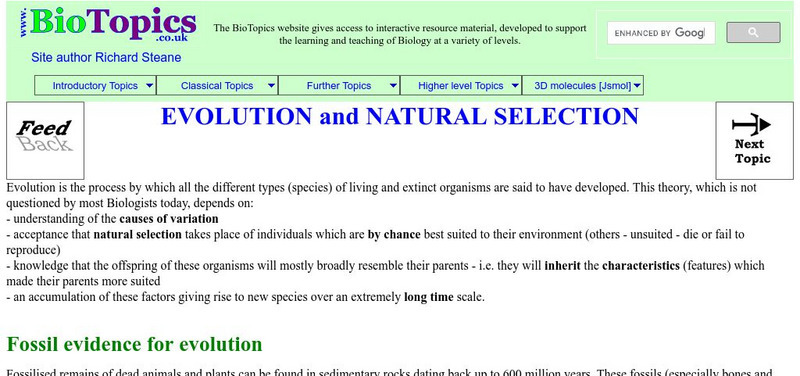 Bio Topics: Evolution and Natural Selection Unknown Type Bio Topics: Evolution and Natural Selection Unknown Type