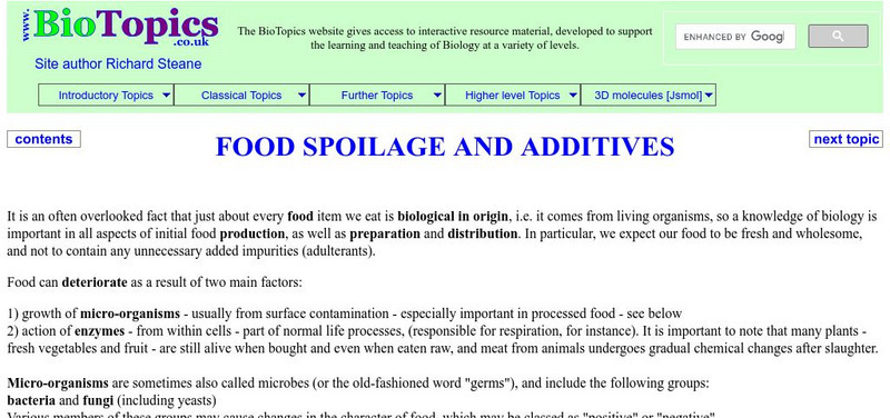 Bio Topics: Food Spoilage and Additives Unknown Type Bio Topics: Food Spoilage and Additives Unknown Type