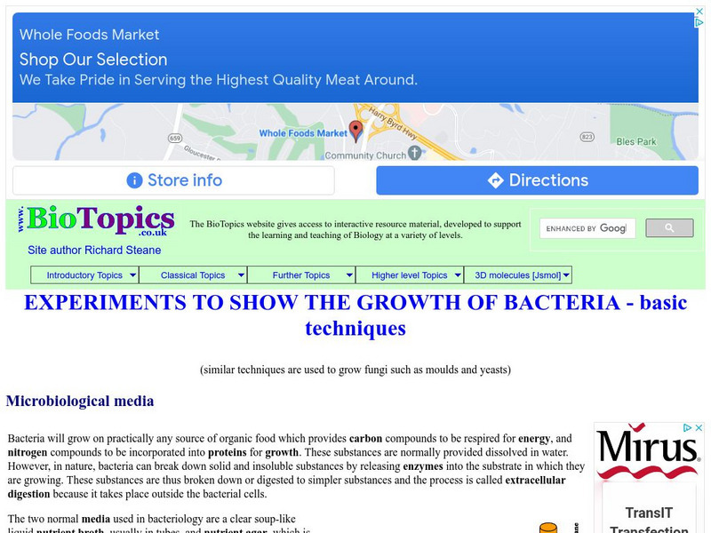 Bio Topics: Experiments to Show the Growth of Bacteria Unknown Type Bio Topics: Experiments to Show the Growth of Bacteria Unknown Type