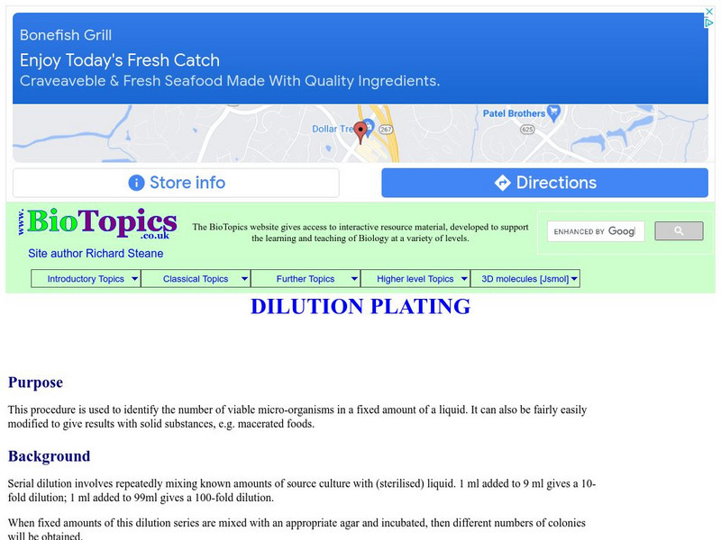 Bio Topics: Dilution Plating Unknown Type Bio Topics: Dilution Plating Unknown Type