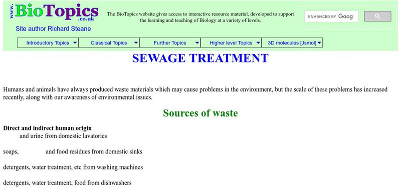 Bio Topics: Sewage Treatment Unknown Type