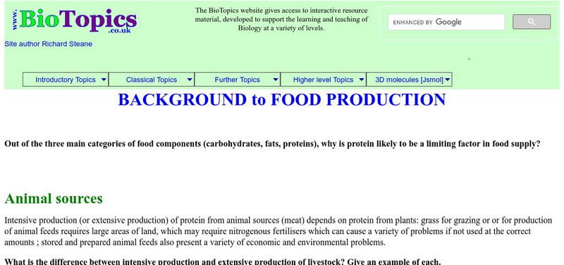Bio Topics: Background to Food Production Unknown Type Bio Topics: Background to Food Production Unknown Type