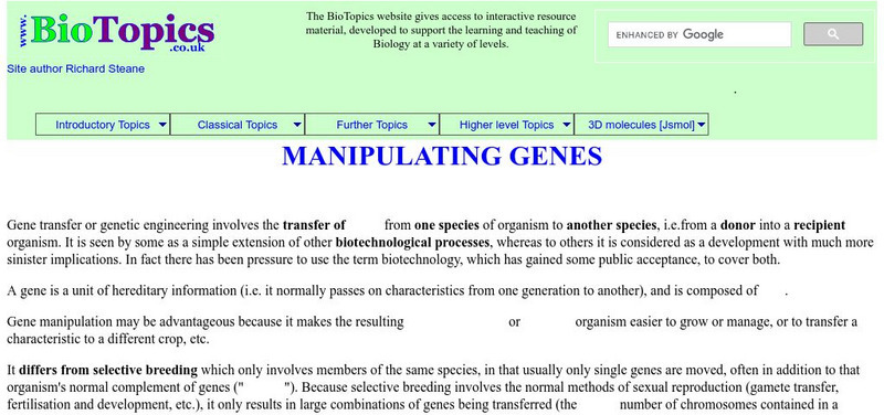 Bio Topics: Manipulating Genes Article