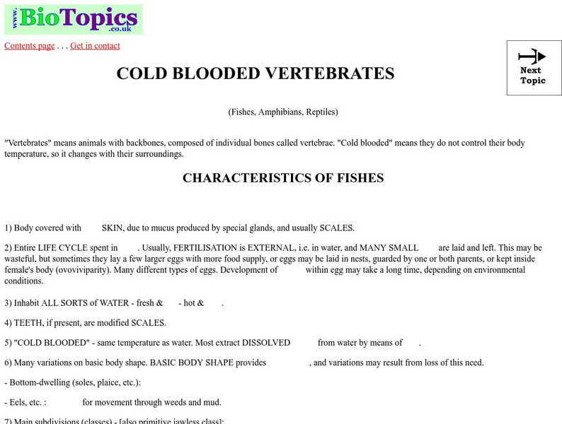 Bio Topics: Cold Blooded Vertebrates Unknown Type Bio Topics: Cold Blooded Vertebrates Unknown Type
