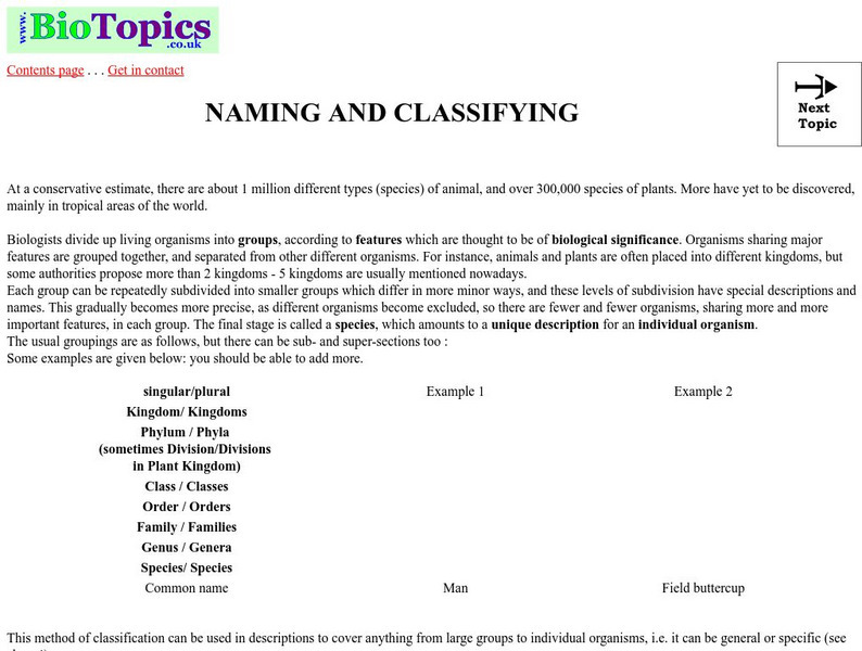 Bio Topics: Naming and Classifying Unknown Type