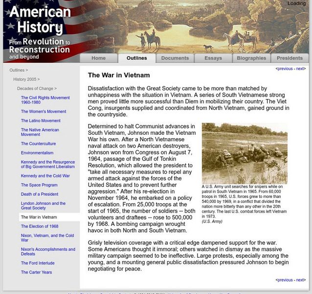 American History: Outlines: The War in Vietnam Article American History: Outlines: The War in Vietnam Article