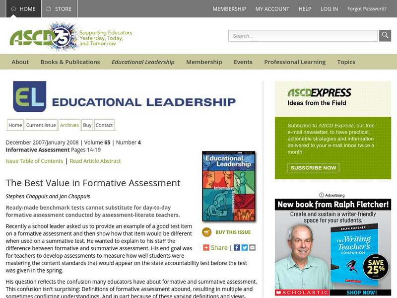 Ascd: The Best Value in Formative Assessment Article Ascd: The Best Value in Formative Assessment Article