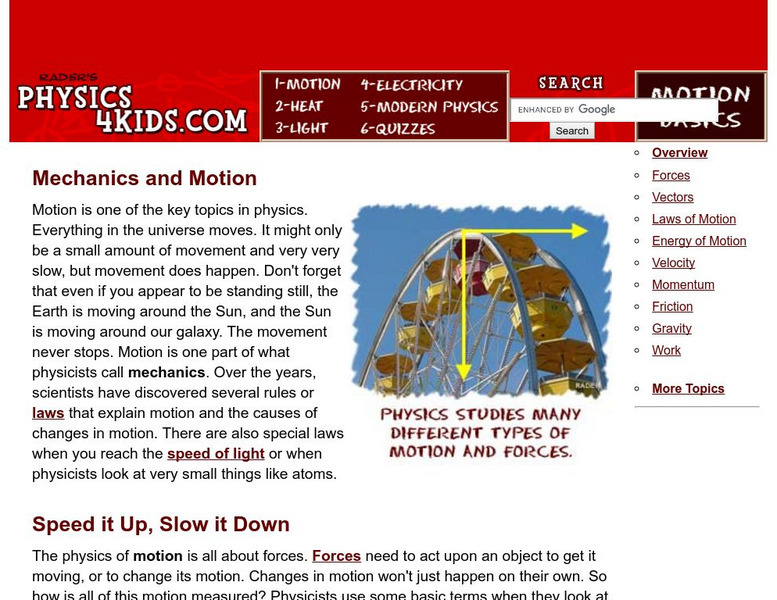 Physics 4 Kids: Mechanics and Motion Article Physics 4 Kids: Mechanics and Motion Article