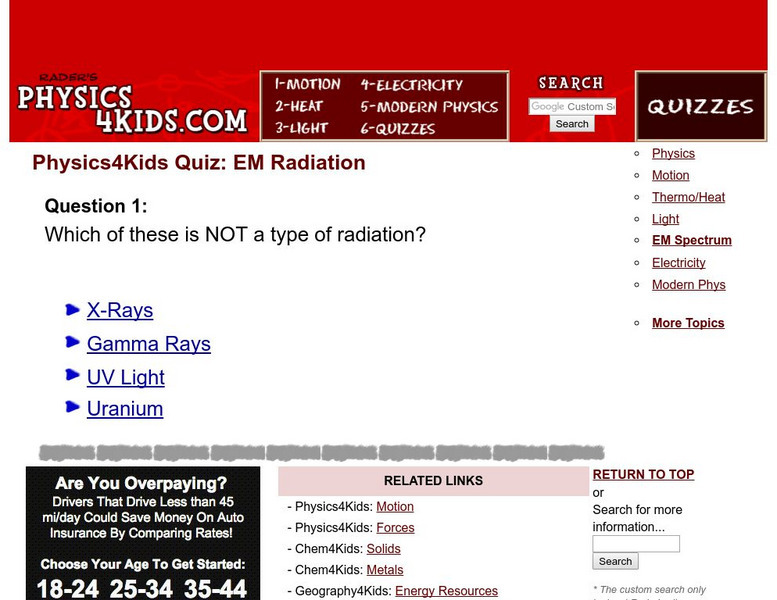 Physics 4 Kids: Em Radiation Quiz Unknown Type Physics 4 Kids: Em Radiation Quiz Unknown Type