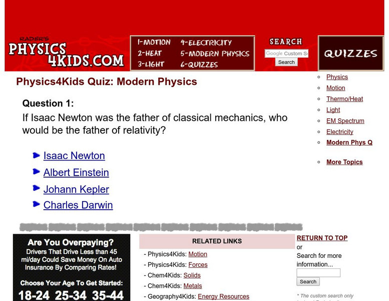 Physics 4 Kids: Modern Physics Quiz Unknown Type Physics 4 Kids: Modern Physics Quiz Unknown Type