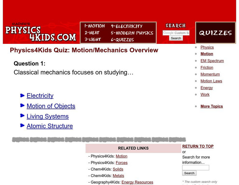 Physics 4 Kids: Motion/mechanics Overview Quiz Unknown Type Physics 4 Kids: Motion/mechanics Overview Quiz Unknown Type
