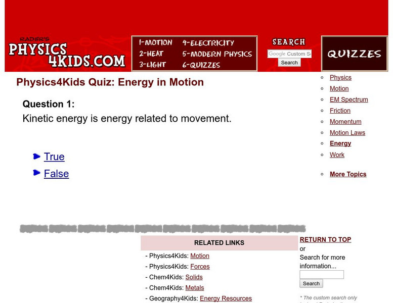 Physics 4 Kids: Energy in Motion Quiz Unknown Type Physics 4 Kids: Energy in Motion Quiz Unknown Type