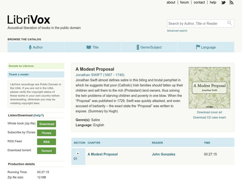 Libri Vox: A Modest Proposal by Jonathan Swift Audio Libri Vox: A Modest Proposal by Jonathan Swift Audio