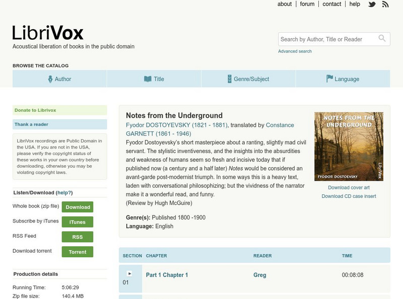 Notes From Underground: Audiobook Audio