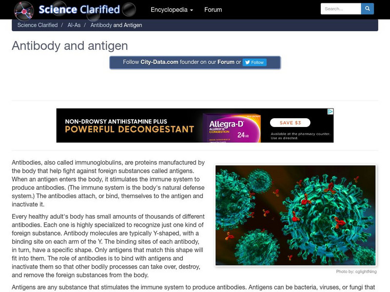 Science Clarified: Antibody and Antigen Handout Science Clarified: Antibody and Antigen Handout
